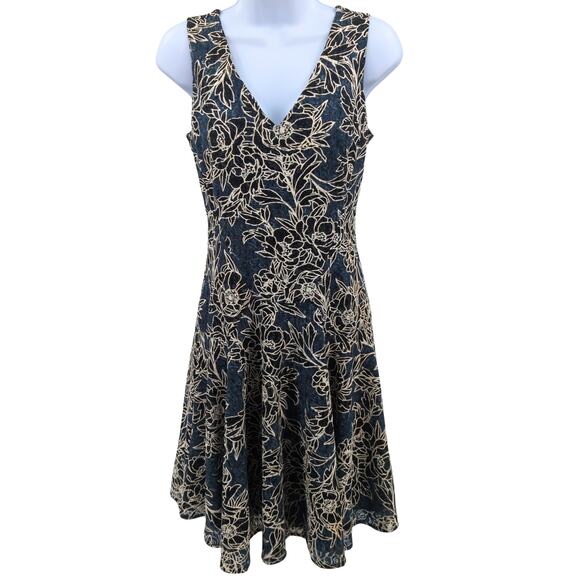 Tommy Hilfiger Navy Moody Floral Lace Fit Flare Dress 2 Wedding Guest Cocktail - Picture 1 of 12
